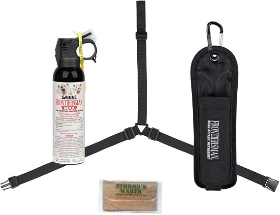 Nimrod's Wares Frontiersman Max Bear and Mountain Lion Spray + 3-in-1 Holster 7.9oz 40ft FBADX-09 Bundle with Microfiber Cloth