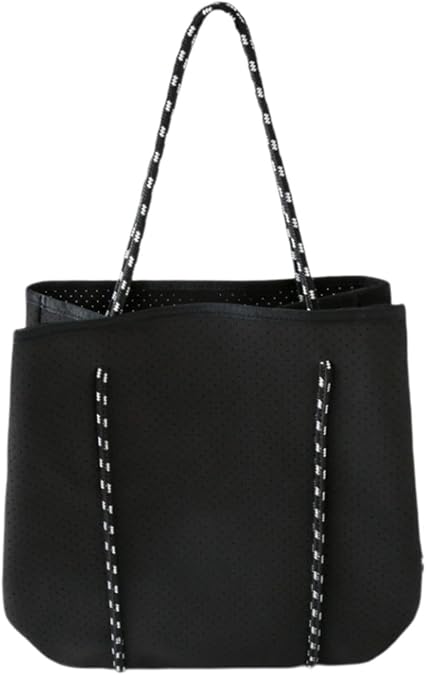 Neoprene Bag Pool Bag with Small Purse Water Resistant Beach Tote Bag Holes Handbag for Traveling Summer Shopping Gym, Black