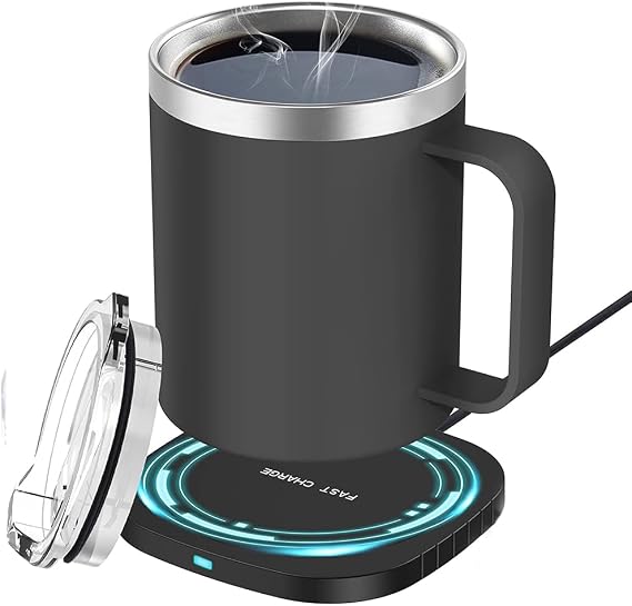 304 Smart Coffee Mug Warmer & Mug Set with Auto-Off Self-Heating Mug | for Coffee Tea Milk Temperature Control Cup Warmer for Desk Home Office Use Stainless Steel 11oz