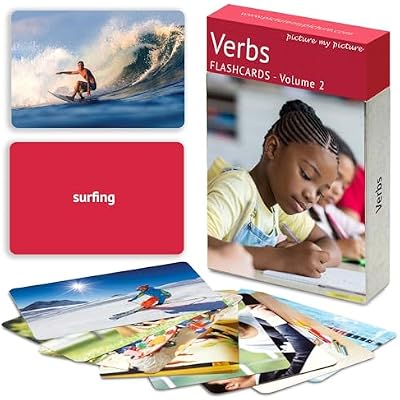 Picture My Picture Verbs Volume 2 Flash Card Set Speech Therapy Tool for Vocabulary, Communication & Thinking, Scratch-Resistant with Activity Guide, Suitable for Education, ESL & ABA Set of 40
