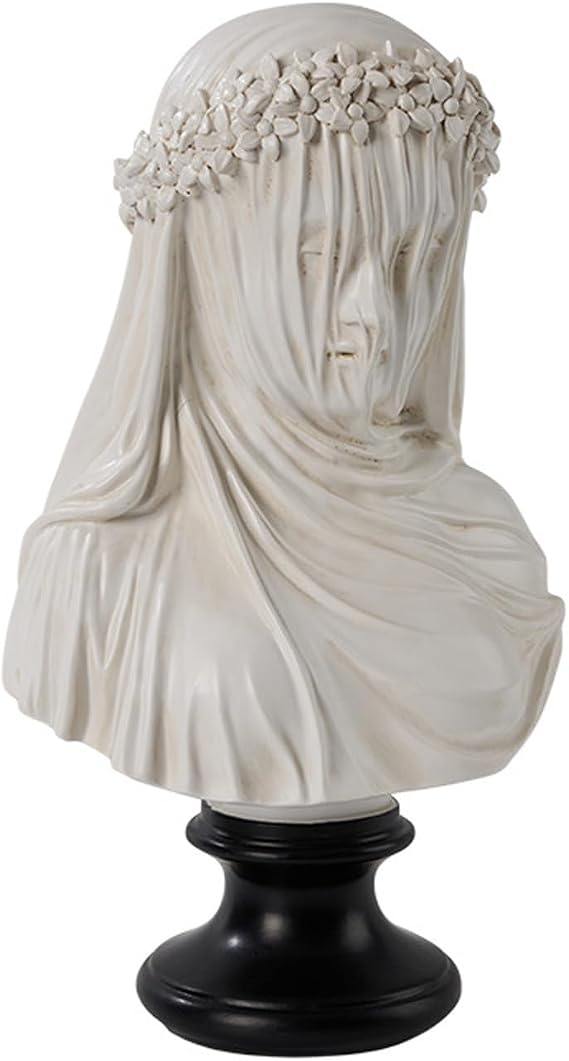 Veiled Maiden Bust Statue, Veiled Lady Bust Sculpture, Elegant Girl Wear Veil Character Sculpture, White Art Statue, Mysterious Vintage Home Ornament, Aesthetic Crafts for Home Office Decor