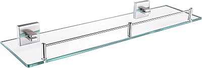 Bathroom Glass Shelf Bathroom Shelf Wall Mounted Glass Shelf with Railing Stainless Steel Brushed Finish