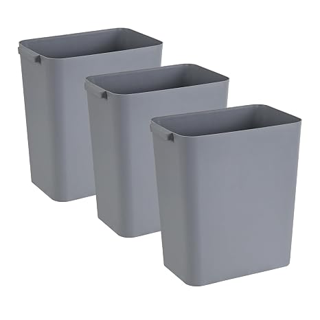 Gloreen 16 L/ 4.2 Gallon Open Top Rectangle Trash Bins, 3 Pack Plastic Wastebasket Garbage Cans for Home, Office, Dormitory, Grey