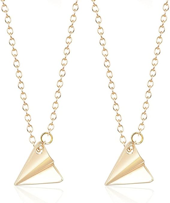 2PCS Triangle Origami Plane Necklaces,Delicate Geometric Triangle Paper Airplane Pendant Necklace Set for Women Couples