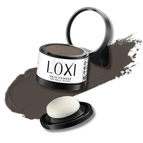 LOXI Hairline Powder - Root Touch Up & Hair Loss Cover Up, Instant Gray Coverage. Wind & Sweat Resistant. Powder for Women & Men (Dark Brown, 0.14oz)