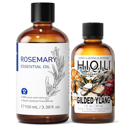 HIQILI 100ML Rosemary Essential Oil & 30ML Gilded Ylang Fragrance Oil, for DIY, Diffuser