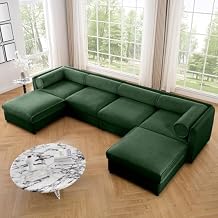 Modular Sectional Sofa, U-Shape Chenille Upholstered Sofa Couch with Storage, 4-Seat Reversible Couch with Round Armrest, Deep Seat Sofa for Living Room (Green, U-Shape)