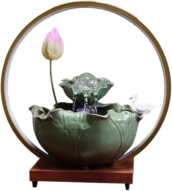 Tabletop Fountains Ceramic Lotus Desktop Running Water Ornaments Recycled Small Fountain Zen Serene Meditation Indoor Fountains