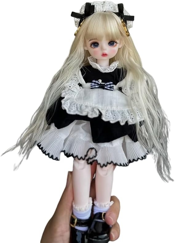 6 Minute BJD Doll 22 Articulated Body Professional Grade Remake Doll with Dress Up Set Sphere Joint Doll 11.8 inches 30 cm Handmade Girl Full Set Gold Blue