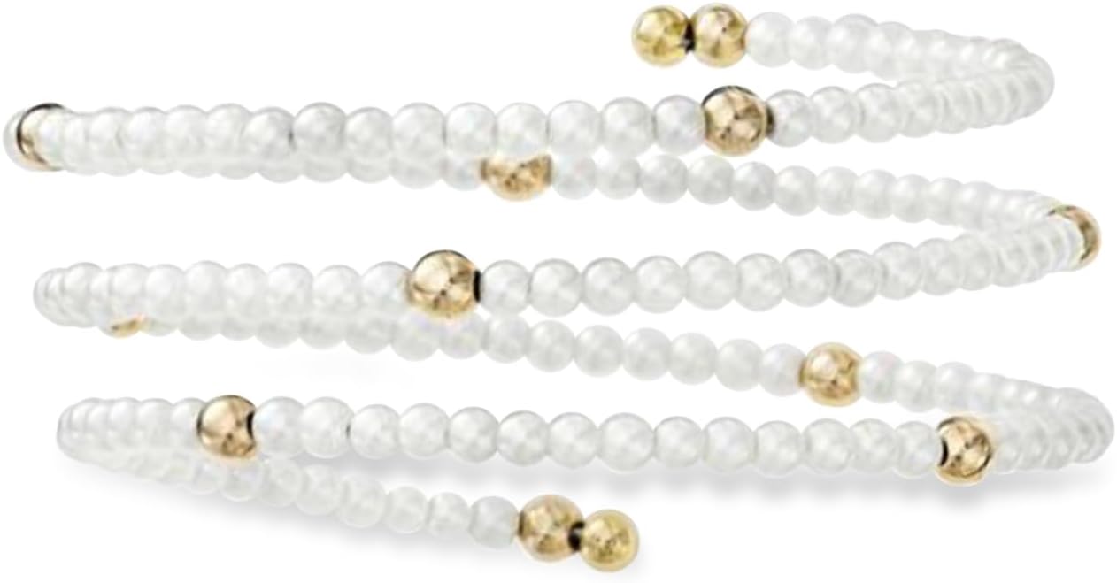 Allurez Men's Contemporary Bead Coil Polished Pearl Bangle 14K Gold