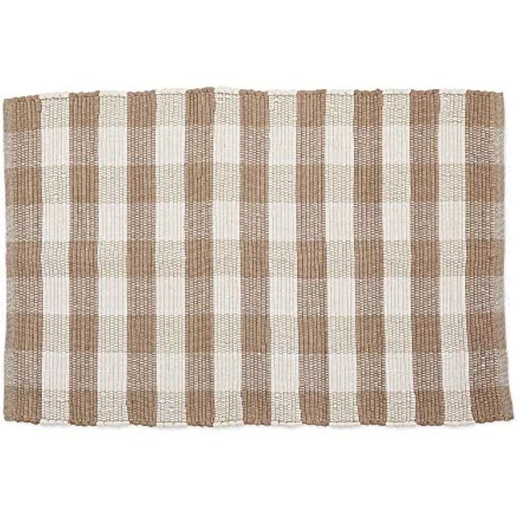 DII Buffalo Check Rug Collection, Hand Dyed Reversible Chindi Rug, 26x40, StoneCream