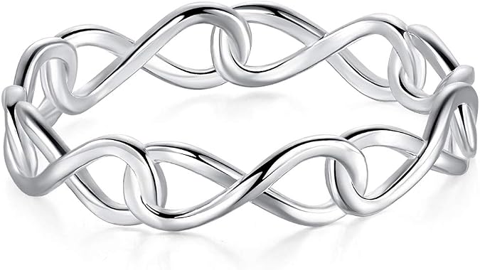 BORUO 925 Sterling Silver Ring High Polish Infinity Symbol Tarnish Resistant Comfort Fit Wedding Band Ring Size 4-12
