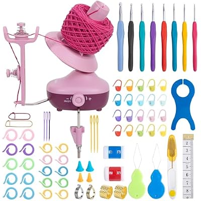 Etcokei Electric Yarn Winder Crochet Tool Kit, Automatic Yarn Cake Winder with Crochet Hook Set, Stitch Makers and Common Crochet Accessories, Thoughtful Gift for Crochet Knitting Lovers or Beginners
