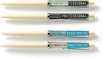 Brass Monkey Professional Procrastinator Floaty Pen Set from Includes Two Vintage-Inspired Floaty Pens, Black Ink, Procrastinator to Mastercrastinator and Professional to Adequatefessional