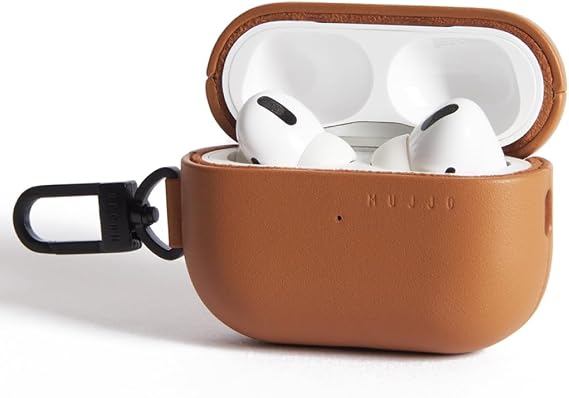 Mujjo Echelon Leather Case for AirPods Pro (2nd Gen) - Wireless Charging Compatible - Durable & Luxurious Design - Secure Fit - Premium Leather - Tan