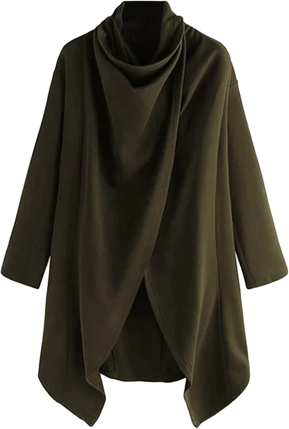 Men's Cotton Linen Irregular Cloak Long Sleeve Loose Poncho Cape Coat Long Jacket Cardigan Outwear Trench Coat
