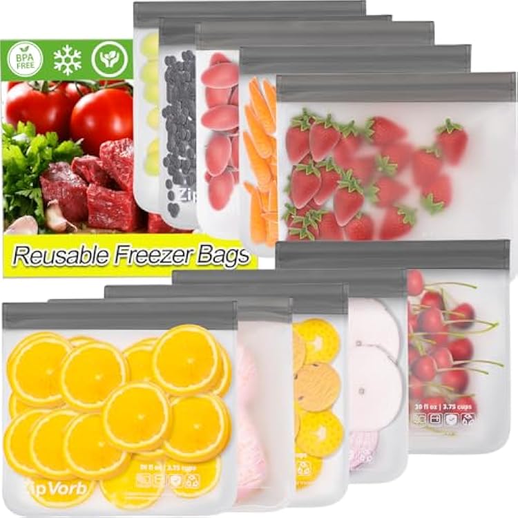 GEHEN 10-Pack Reusable Sandwich Freezer Bags - Dishwasher Safe, BPA-Free, Leakproof for Meat, Cereal, Veggies & Kitchen Storage Organization Grey