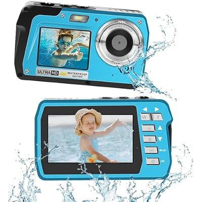 4K Underwater Camera, Full HD 4K&48MP Compact Floatable Camera, 10FT Waterproof Camera for Snorkeling, Surfing, Rafting, Dual-Screen for Selfie16X Digital ZoomFill LightSupport 128GB CardBlue