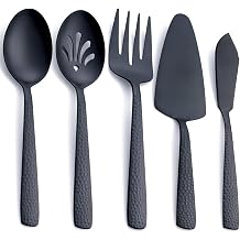 Stainless Steel Large Serving Set, Matte Black - 5-Piece Set Includes Spoon, Slotted Spoon, Fork, Pie Server and Butter Knife