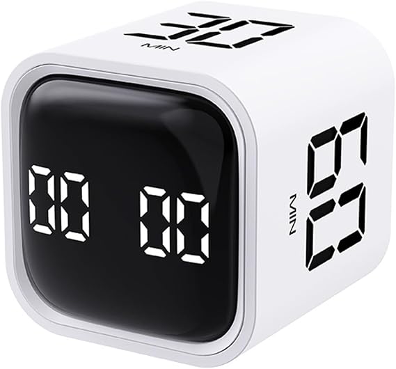 Digital Cube Pomodoro Timer Productivity Timer Kitchen Timer Desk Timer 5/10/30/60 Minutes & Custom Countdown Vibration & Adjustable Sound Alarm for Task Work Cooking ADHD Kids Study White