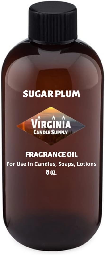 Virginia Candle Supply Sugar Plum Fragrance Oil (8 oz Bottle) for Candle Making, Soap Making, Room Sprays, Lotions, Car Fresheners, Slime, Bath Bombs, Warmers