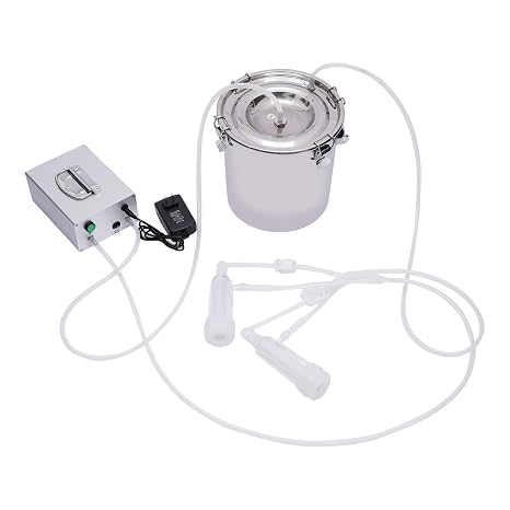 Goat Milking Machine, 110V Portable Electric Milking Machine 5L Dual Head Vacuum Impulse Pump Milker Sheep Goat Cow Milker with 1.3 Gallon Stainless Steel Drum for Sheep Goat/Cow
