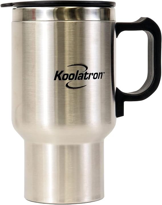 Koolatron 12V Travel Mug - USB Powered, Insulated With Heater, 500 mL (17 oz) - Leakproof Portable Tumbler for Hot And Cold Beverages In Car, SUV, Truck, Office, Home, Dorm, Stainless Steel