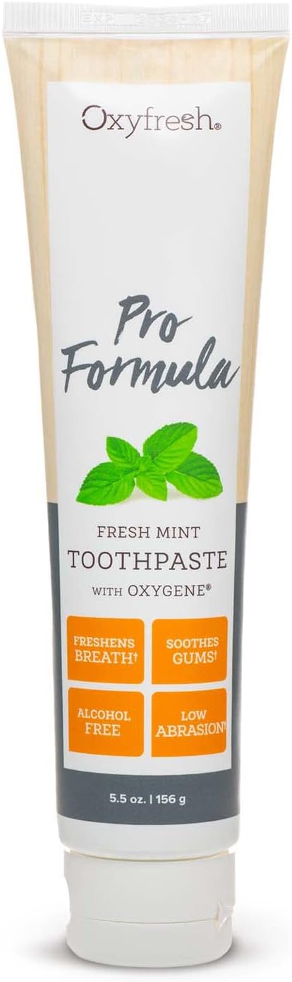 Oxyfresh Pro Formula Fresh Mint Toothpaste Gentle Low Abrasion - Cosmetic Fluoride Free - for Bad Breath, Sensitive Teeth and Gums with Natural Essential Oils - 5.5 oz | Gentle Low Abrasion Cosmetic Fluoride Free Formula Perfect for Sensitive Teeth and Gums with Natural Mint Essential Oil