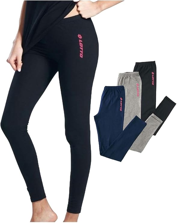 Lotto Women's Leggings in Stretch Cotton, Offer for 1 and 2 Pieces, Fitness Yoga Gym Leggings Sports Leggings for Women