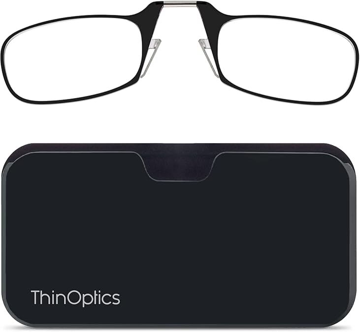 ThinOptics Universal Pod Rectangular Reading Glasses, Black Frames/Black Case, 1.5 x (UPBLB3)