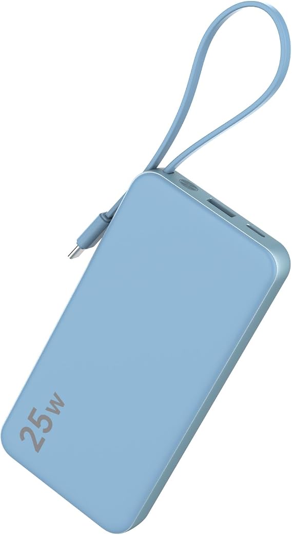 NOBIS Portable Charger 25W 10000mAh Power Bank with Built-in USB-C Cable | Battery Pack wiht Digtal Display,Battery Bank for Phones, Tablets etc