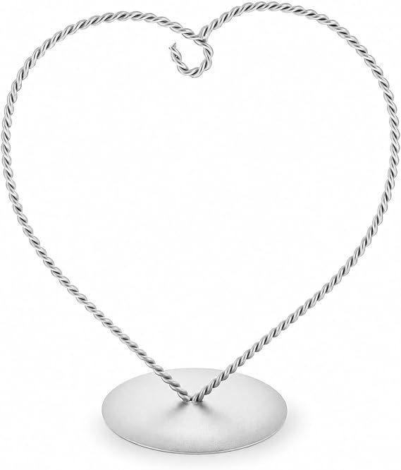 Heart-Shaped Twisted Silver Metal Ornament Display Stand 6.2 Inches