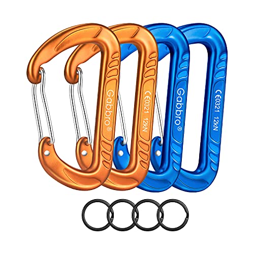Gabbro Carabiner Clips Heavy Duty, | Wiregate Snap, Screw Locking, Aluminum, Lightweight Caribeener | for Hammock, Hiking, Camping, Water Bottle, Dog Leash Harness, Keychains