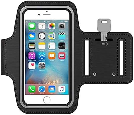 Running Phone Armband by MMOBIEL Stretchable Sports Arm Band with Key Holder, Reflective Strip & Touchscreen Cover, Fits Phones up to 7.1, iPhone 1711 Black