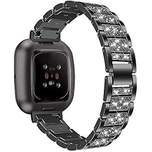 Gimartuk Metal Strap Compatible with Fitbit Sense/Fitbit Versa 3 Strap, Women Men Bling Rhinestone Stainless Steel Replacement Watch Wristband Strap Bracelet Compatible for Fitbit Versa 3