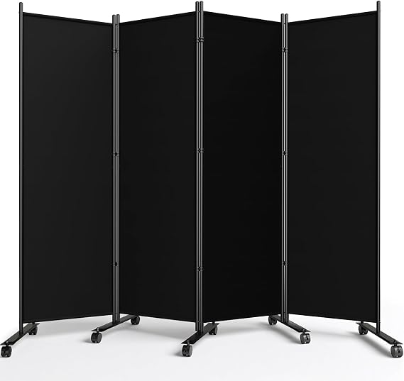 WELDUN 4 Panel Room Divider 183CM Folding Privacy Screens with Lockable Wheels