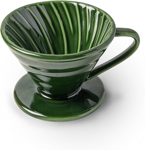 Pour Over Coffee Dripper - 01 Ceramic Coffee Maker with 1 Holes Flat Bottom Slow Filter Cone for Travel,Camping,Office,Home,portable,Easy Manual Brew Maker,green with 1-2 people, CFPR-2334