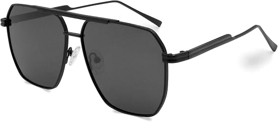 Retro Square Polarized Sunglasses for Men Women Vintage 70s Glasses | TAC Lenses for Driving, Fishing, Stylish Oversized Metal Frame, Double Bridge Squared Aviators for Beach, Poolside, Styling