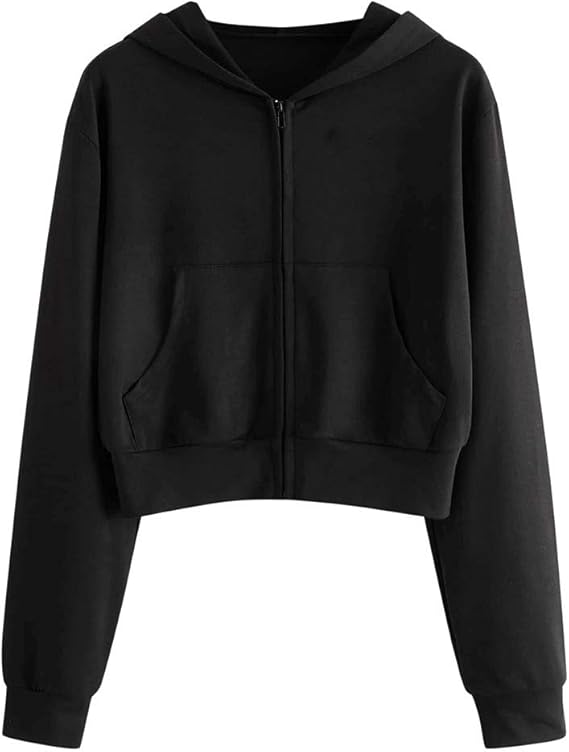 Franterd Cropped Zip Up Hoodie Women, Hoodies for Teen Girls Lightweight Cute Sweatshirts Long Sleeve Casual Workout Jackets