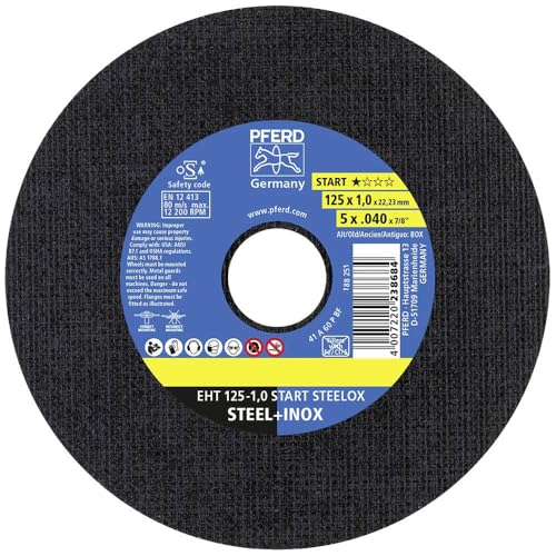 PFERD 1.0 mm Cutting Discs Box - 25 Cutting Discs 125 x 1.0 x 22.23 mm, 69120939 - for High Cutting Performance and Solid Service Life on Steel and Stainless Steel INOX