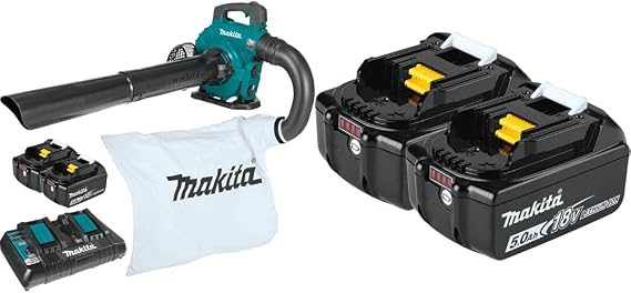 Makita XBU04PTV 36V (18V X2) LXT Brushless Blower Kit with Vacuum Attachment Kit (5.0Ah) with BL1850B-2 18V LXT Lithium-Ion 5.0Ah Battery, 2/pk Teal