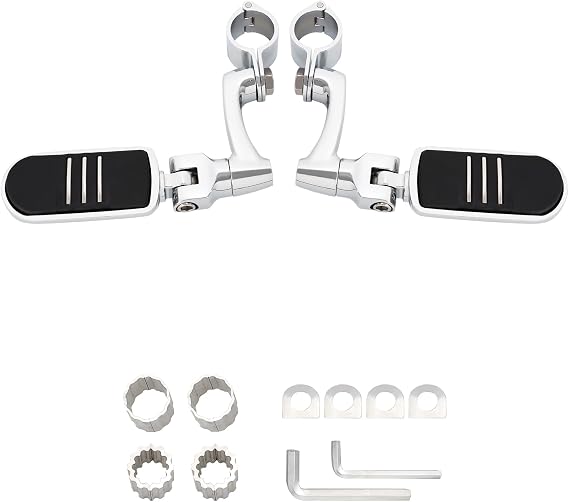 FOVPLUE 1", 1.25" Highway Footpeg,Adjustable Highway Peg for Harley Touring | for Softail Dyna Sportster Honda Kawasaki Suzuki Yamaha Indian Victory with 1", 1-1/4",22-35mm Engine Guards/Tubing,Chrome