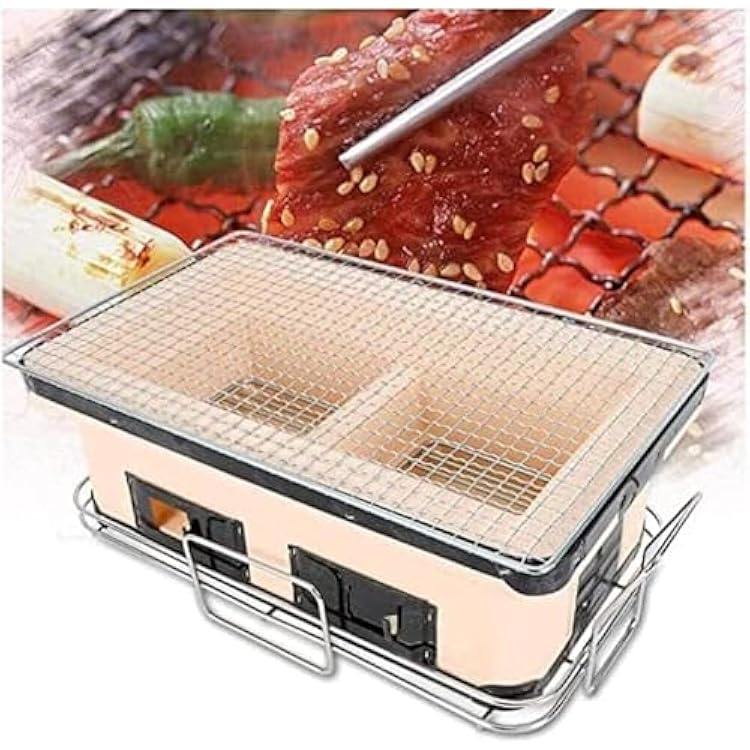 Traditional Earthware Barbecue Cooker Stove, Table Top Japanese Yakiniku Yakitori Charcoal Grill, with Wire Mesh Grill for Backyard Outdoor Cooking