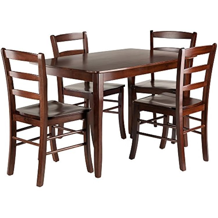 Winsome Inglewood 5-PC Set Table w 4 Ladderback Chairs Dining, Walnut