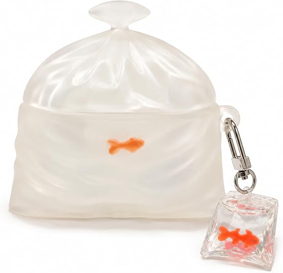 3D Funny Goldfish Bag Silicone Case Cover Compatible with AirPods 1/2/3/4 Generation, 3D Cartoon Earphone Protective Case for Airpods Pro/ Pro2 with Keychain (AirPods 1/2)