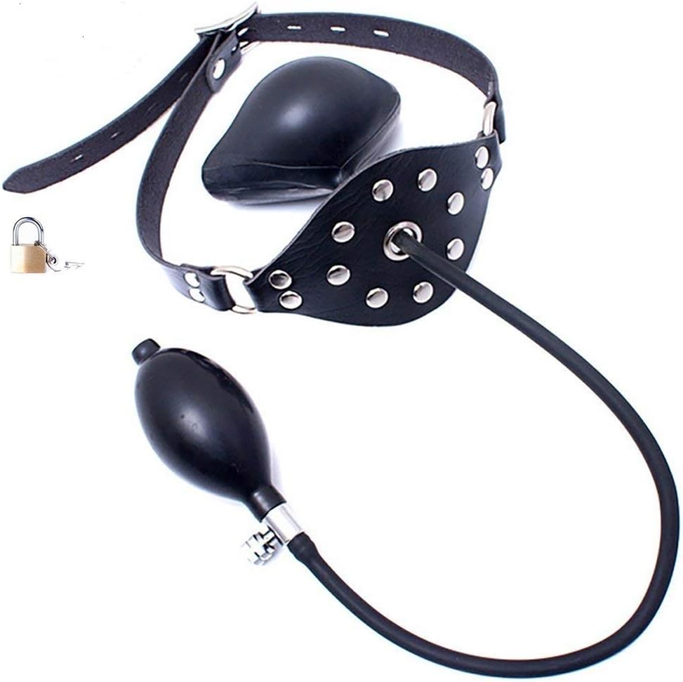 Inflatable Mouth Gag Bound Gag - Davidsource Studded Faux Leather Panel Gag Open Mouth Plug Head Harness Restraints Kit Padlock 1 Piece