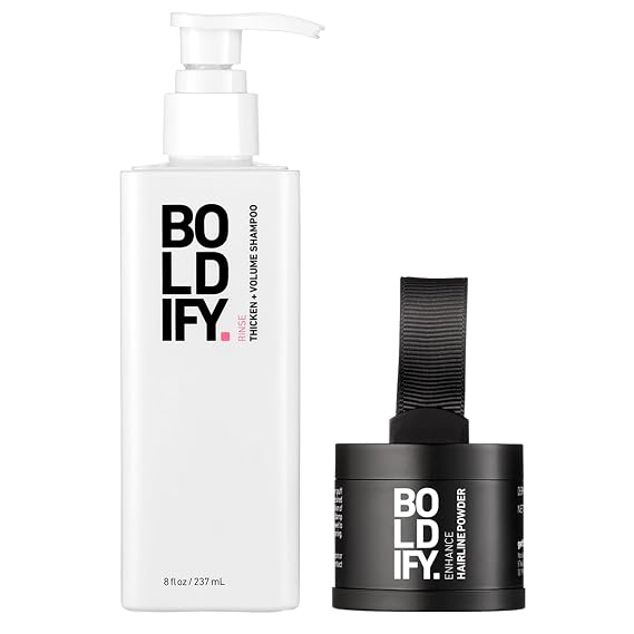 Boldify Hairline Powder + Shampoo: Bundle: Root Touchup Hair Loss Powder and Natural Volumizing Shampoo for Fine Hair (Black)