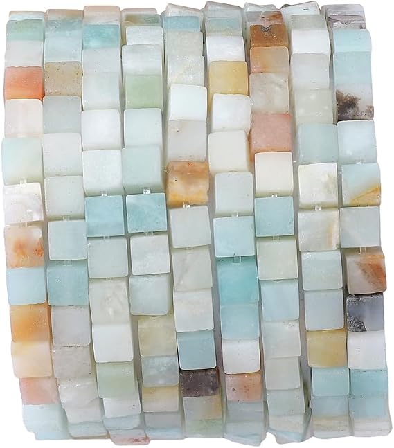 BEADIA Natural Amazonite Square Stone Beads 4x4mm 85pcs Cube Loose Semi Gemstone Beads for Jewelry Making Design