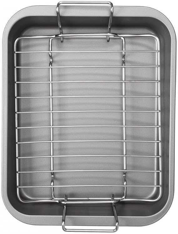 Nonstick Roasting Pan with Rack, 16"x12", Heavy Duty Metal Bakeware Dish, Fits 15 lb Turkey, Wide Rim for Easy Handling, Large Roaster Tray for Chicken, Vegetables Dishwasher Freezer Safe