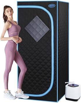 Full Size Sauna, Portable Steam Sauna tent, Personal Home Spa, Personal Sauna Indoor Sauna Box with 2.2L Steam Generator, Remote Control, Foldable Chair, Timer and PVC Pipe Connector (Black)